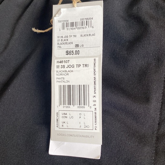 Adidas Black/black  3-stripe joggers. Large. Regular fit. Like New! 🔥 - Picture 7 of 8